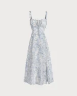 Blue Floral Ruched Slip Midi Dress - Image 7