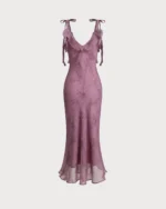 Purple Floral Ruffle Tie Strap Midi Dress - Image 4