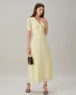 Yellow V Neck Tie Tunic Maxi Dress - Image 8