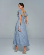 Blue Floral Square Neck Midi Dress - Image 7