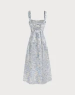 Blue Floral Ruched Slip Midi Dress - Image 8