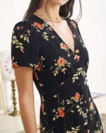 The Black V Neck Floral Short Sleeve Maxi Dress - Image 5