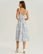 Blue Floral Ruched Slip Midi Dress - Image 6
