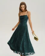 Green Jacquard A-Line Slip Maxi Dress - Image 2